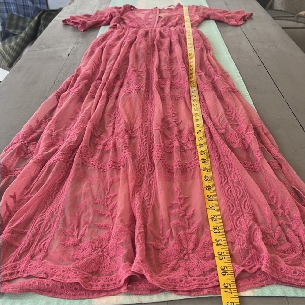 Honey Punch Pink Lace Maxi Romper Dress Sheer Floral Overlay S NWT - Picture 12 of 12